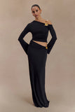 Ainsley Asymmetrical Maxi Skirt With Floral Hardware Black