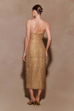 Gala Strapless Tweed Midi Dress Gold