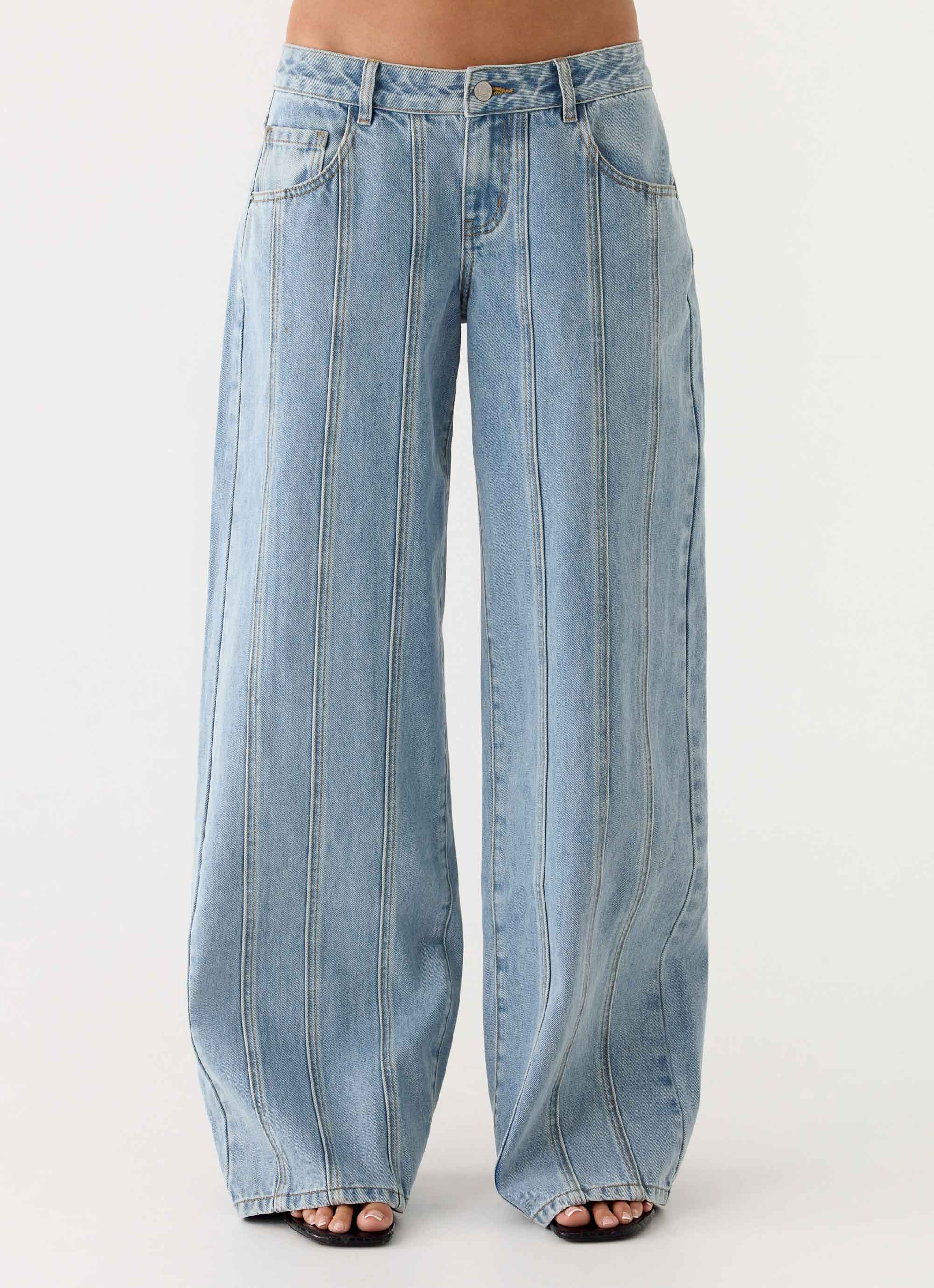 Johnny Low Rise Wide Leg Denim Jeans Light Blue Wash