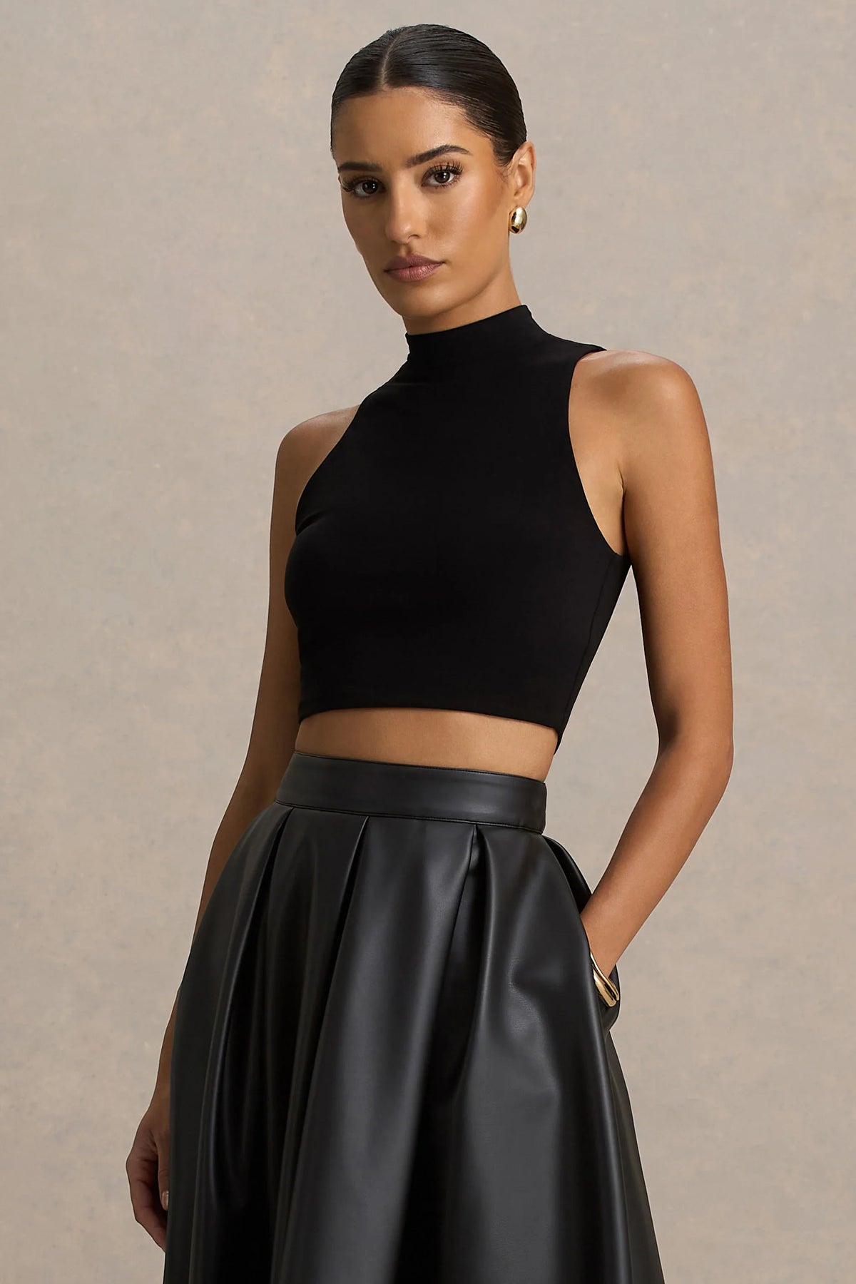 Sian Black High Neck Crop Top