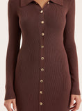 Chocolate Collared Button Down Knitted Dress