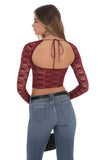 Lace Long Sleeve Top in Burgundy