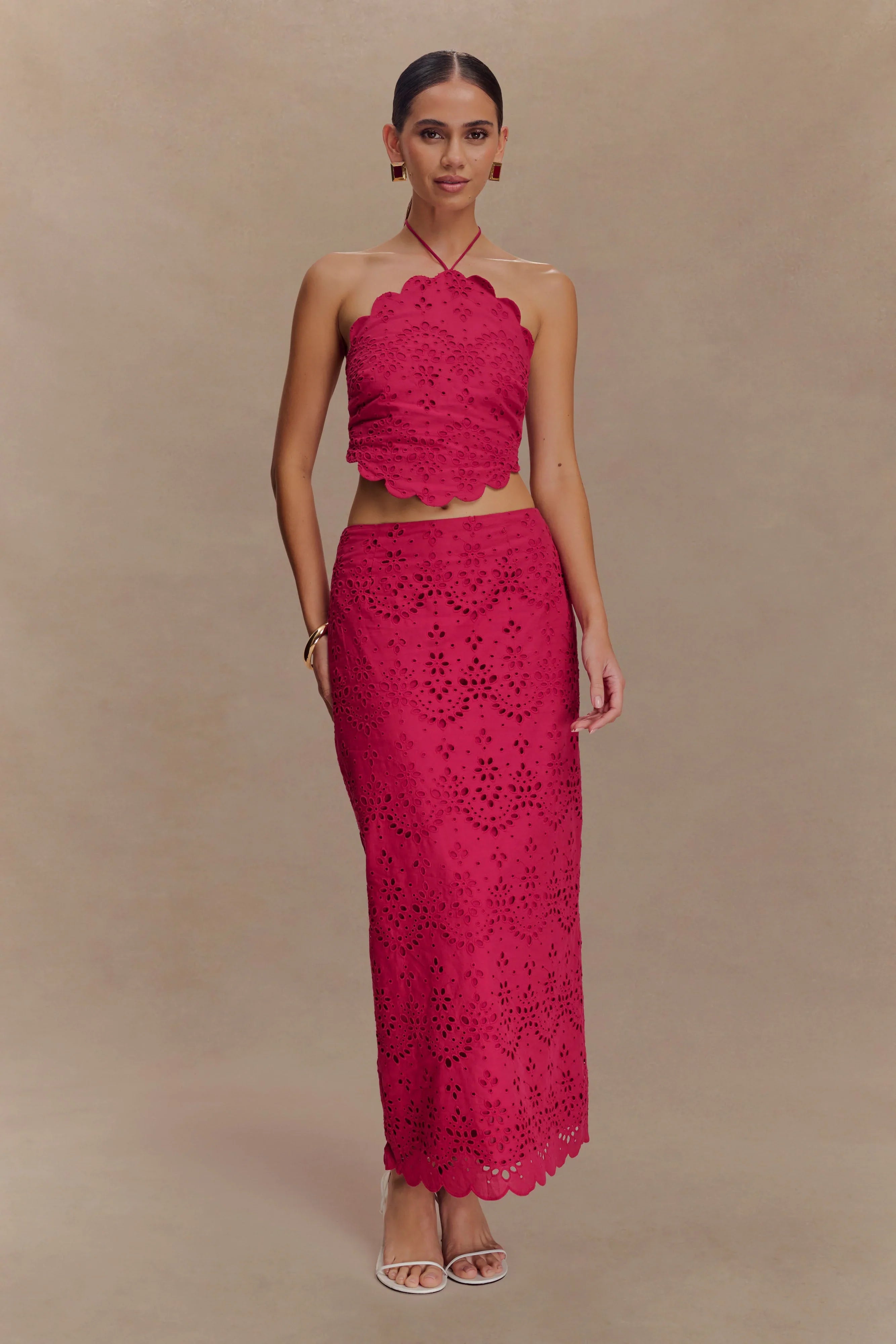 Kensley Broderie Midi Skirt Dragonfruit