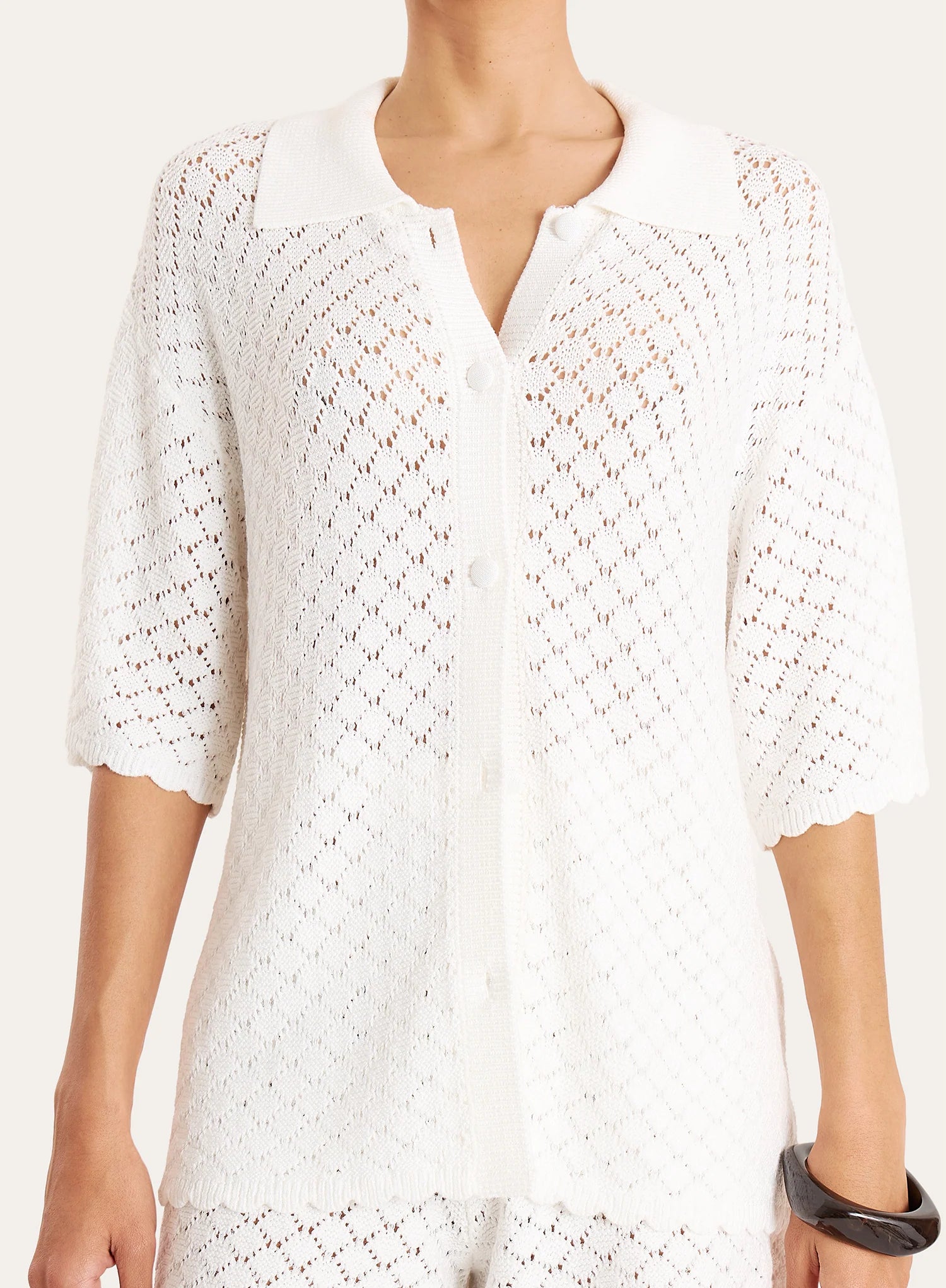 White Crochet Short Sleeve Shirt