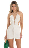 Ruffle Plunge Cutout Dress in White