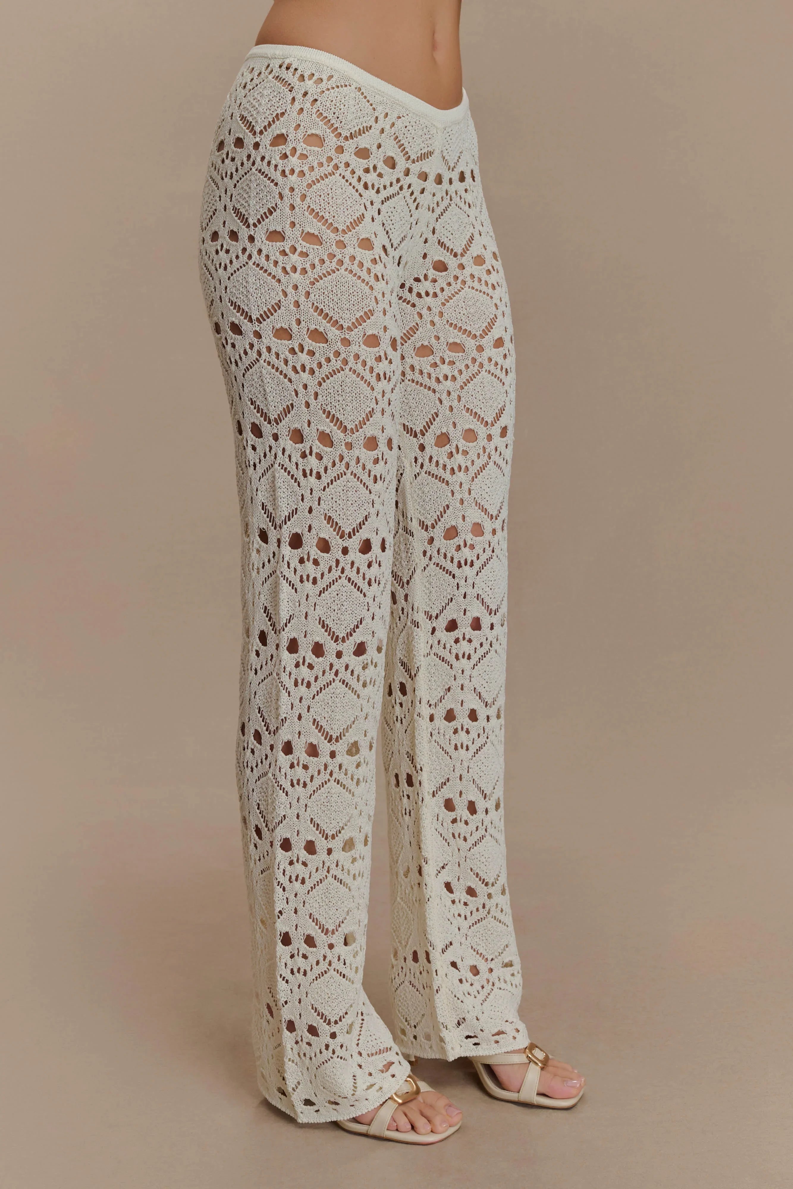 Trena Crochet Knit Pants Ivory