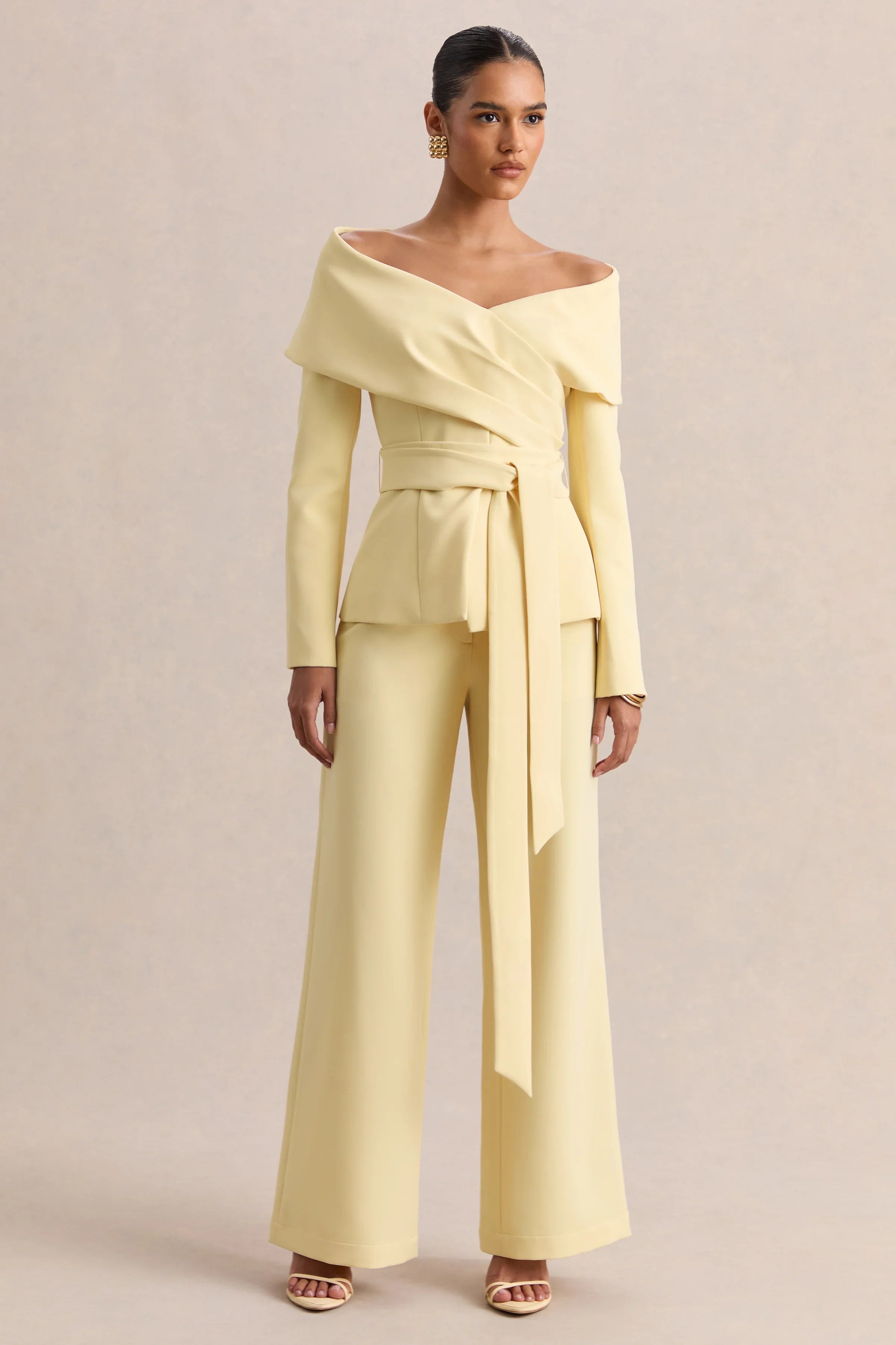 Empress Lemon Bardot Neck Tailored Top