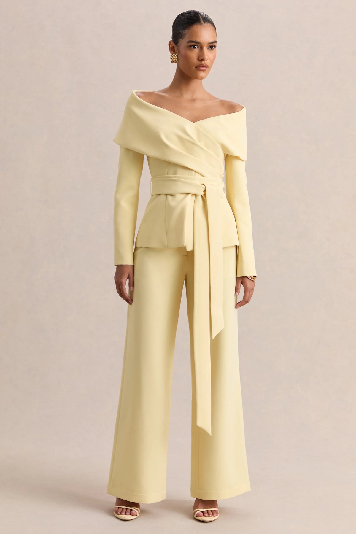 Empress Lemon Bardot Neck Tailored Top