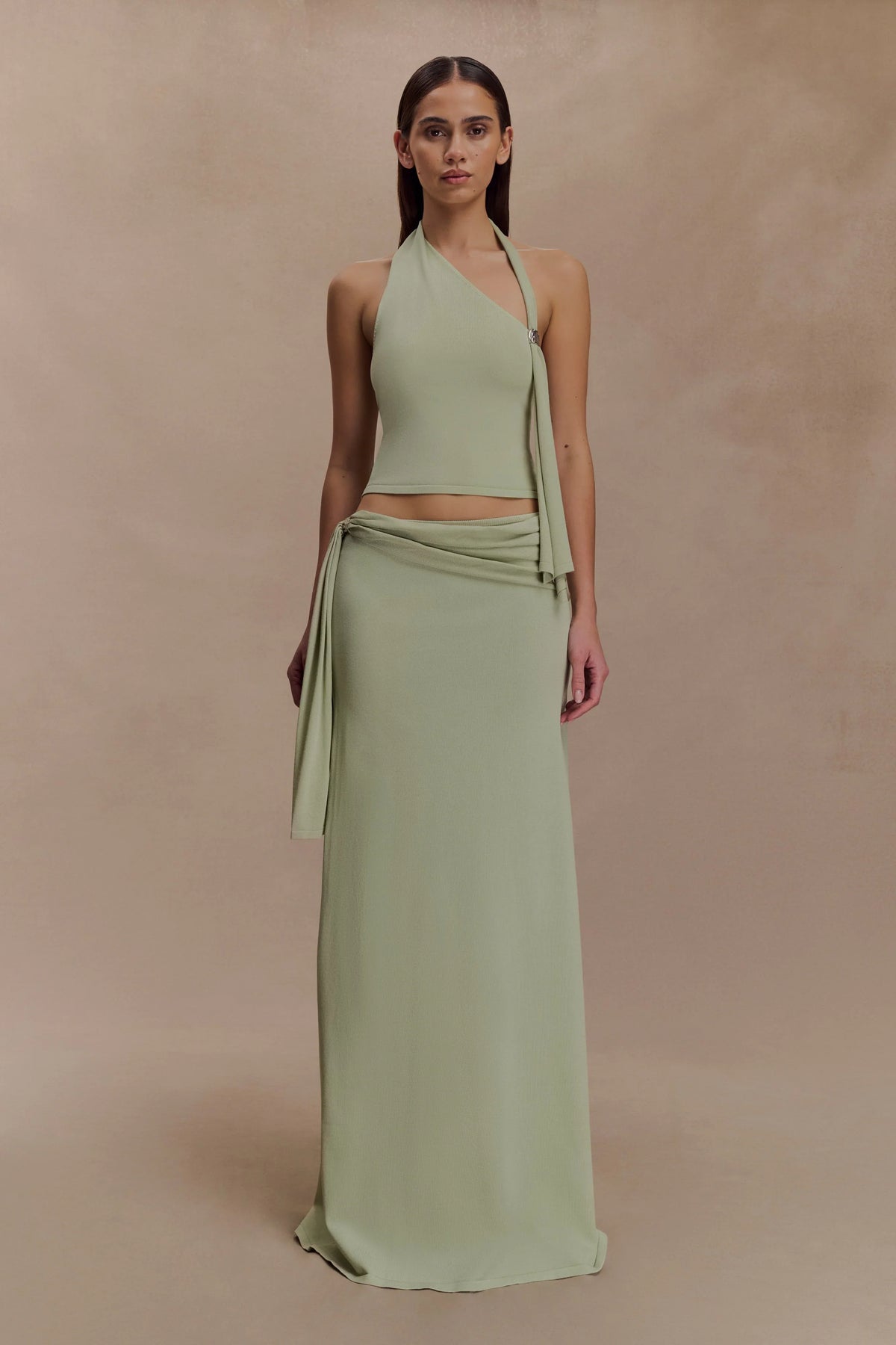 Bowie Low Rise Knit Maxi Skirt Pastel Green