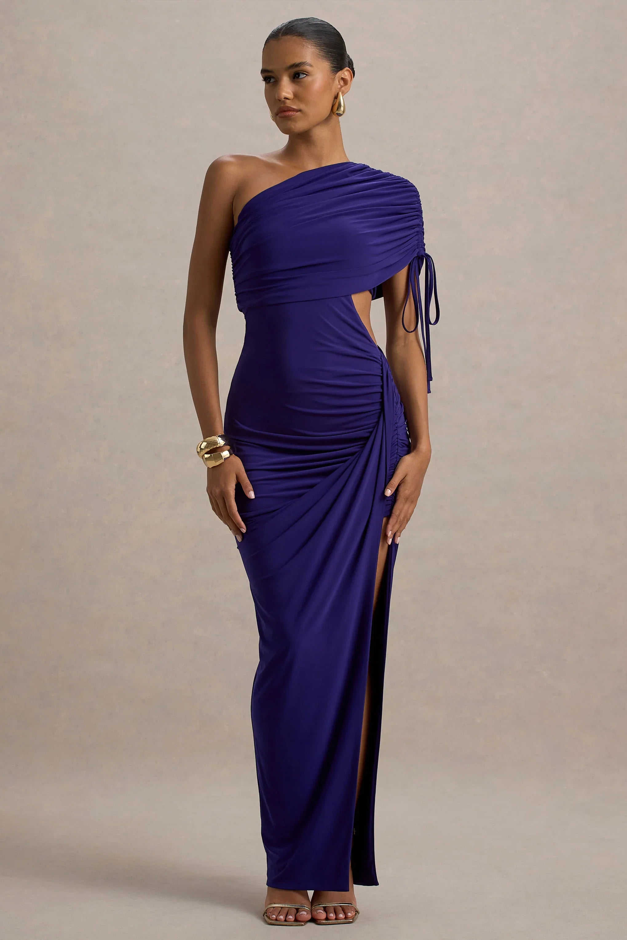 Trance Blue Asymmetric Maxi Dress with Split