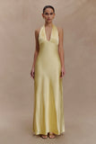 Alice Satin Halter Maxi Dress Lemon