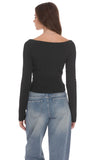 Knit Cinch Drawstring Top in Black