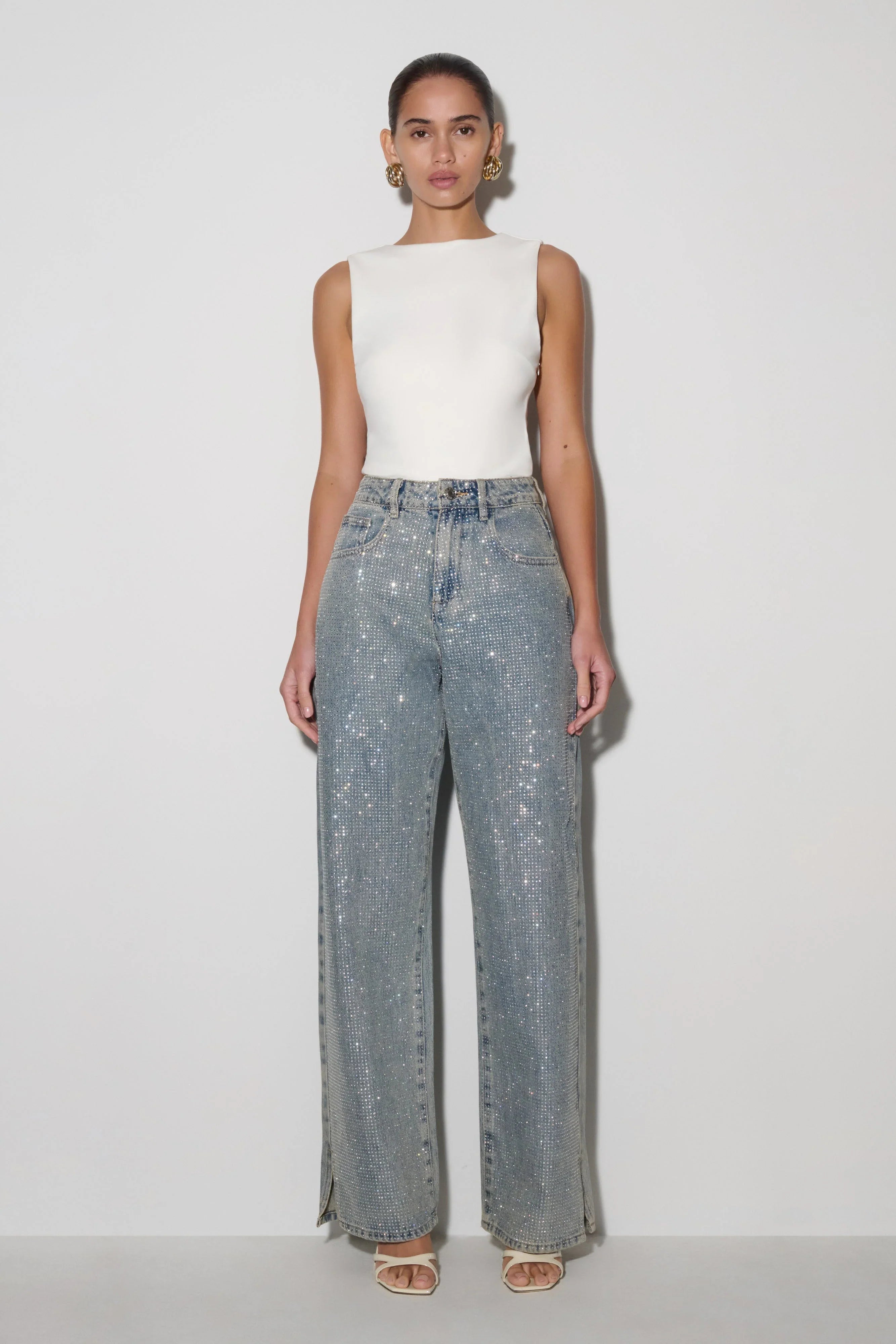 Tyla Diamante Denim Jeans Blue Green