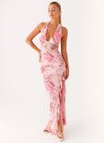 Micca Halter Maxi Dress Pink Floral Print