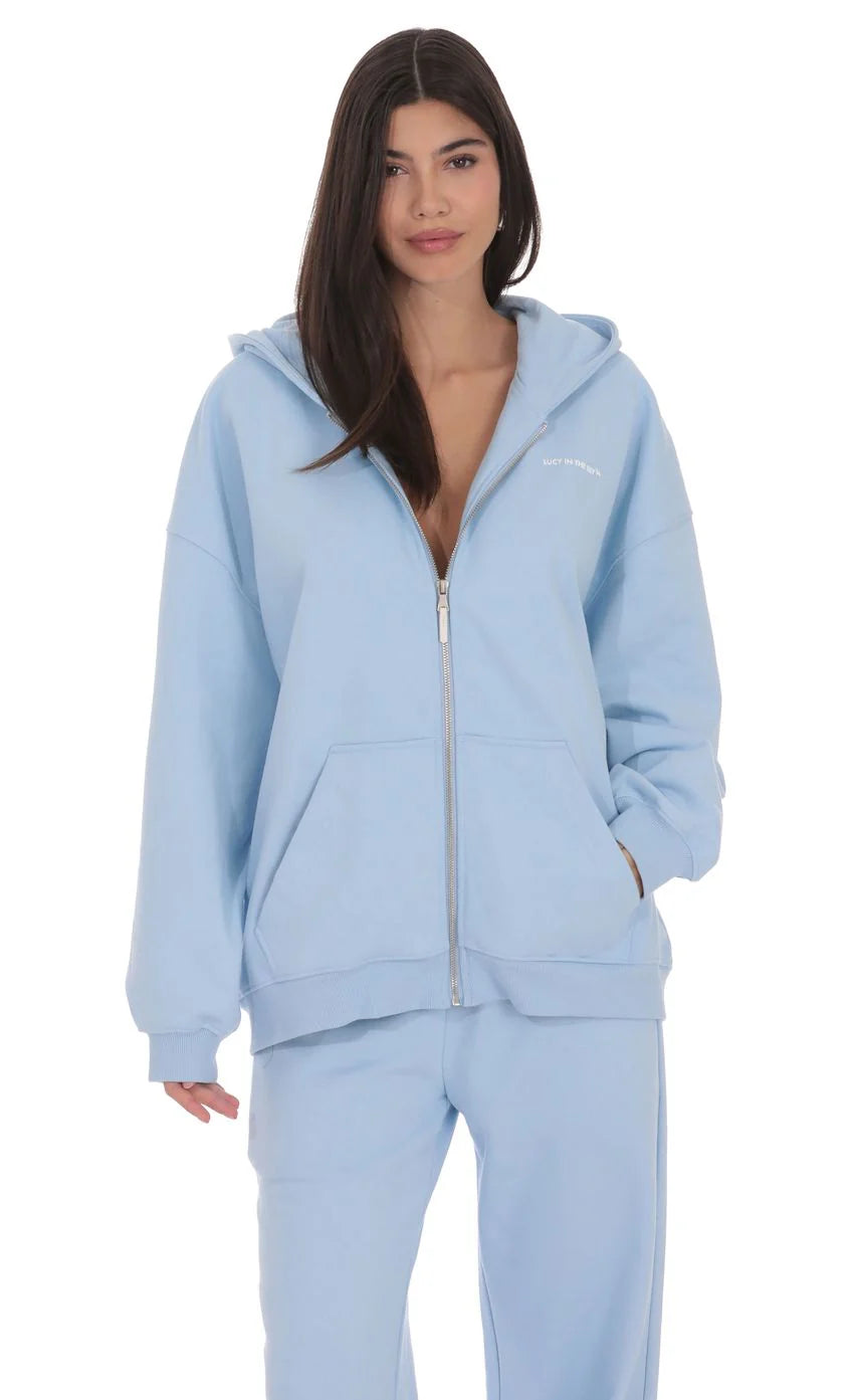 Oversize Zip Up Hoodie in Light Blue