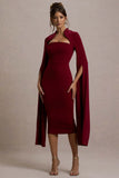 Linden Berry Bodycon Cape Sleeve Midi Dress