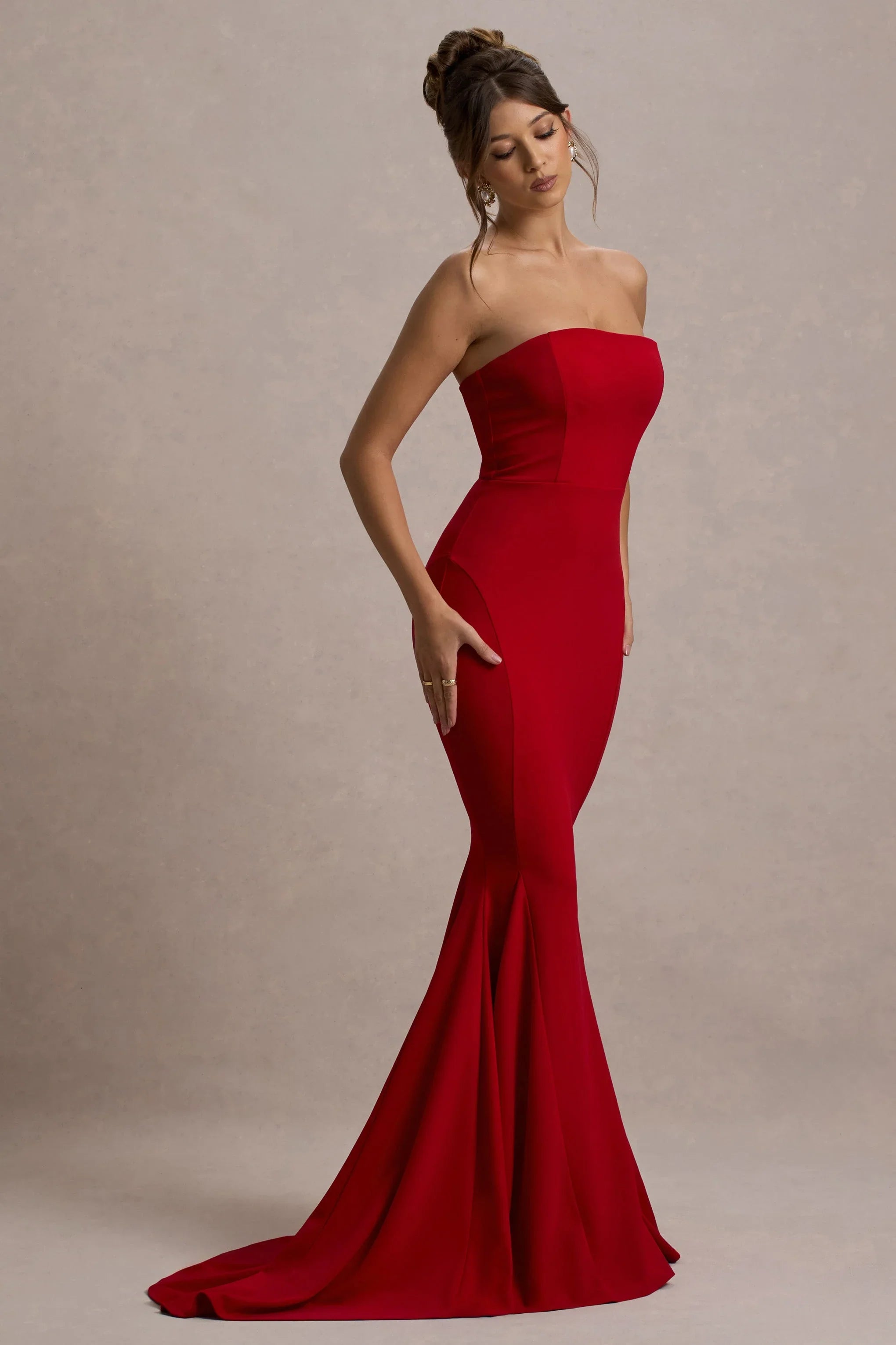 Impress Me Red Strapless Bandeau Fishtail Maxi Dress