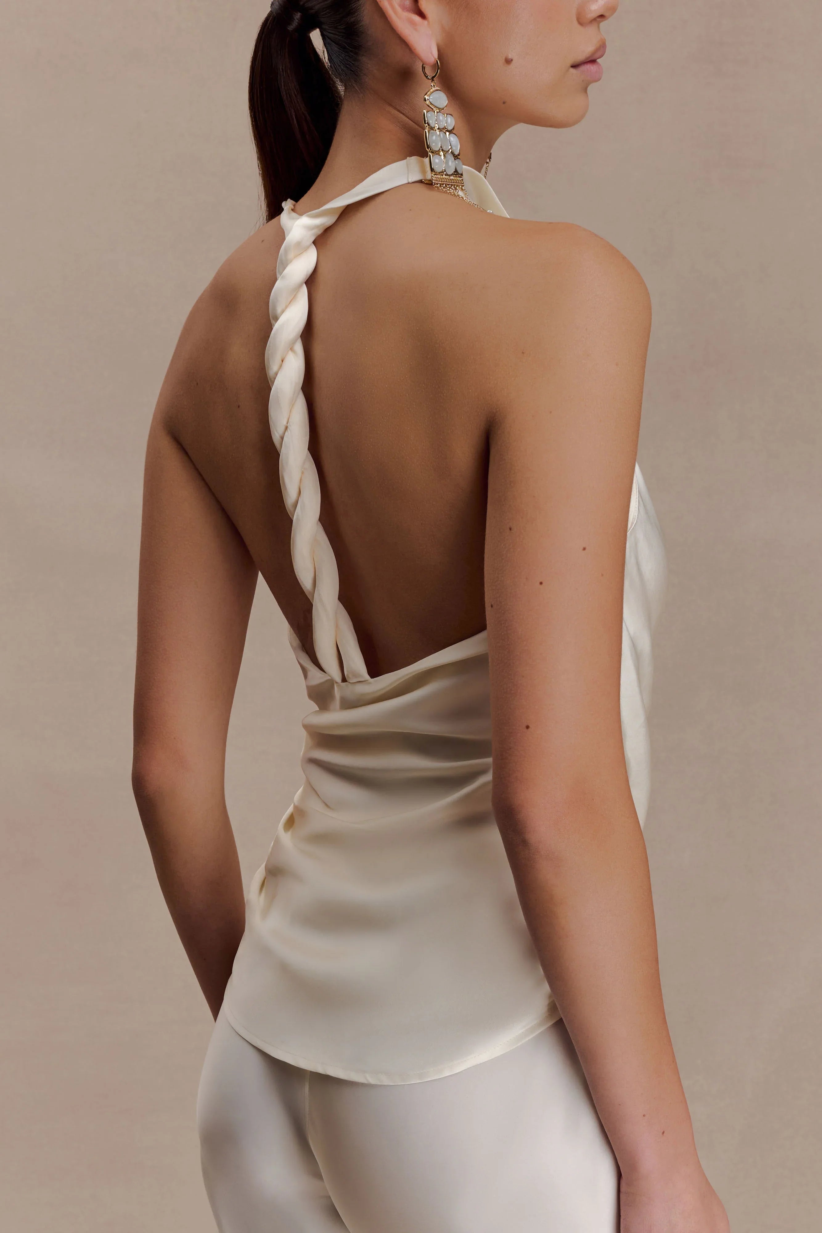 Bianca Satin Halter Top Ivory