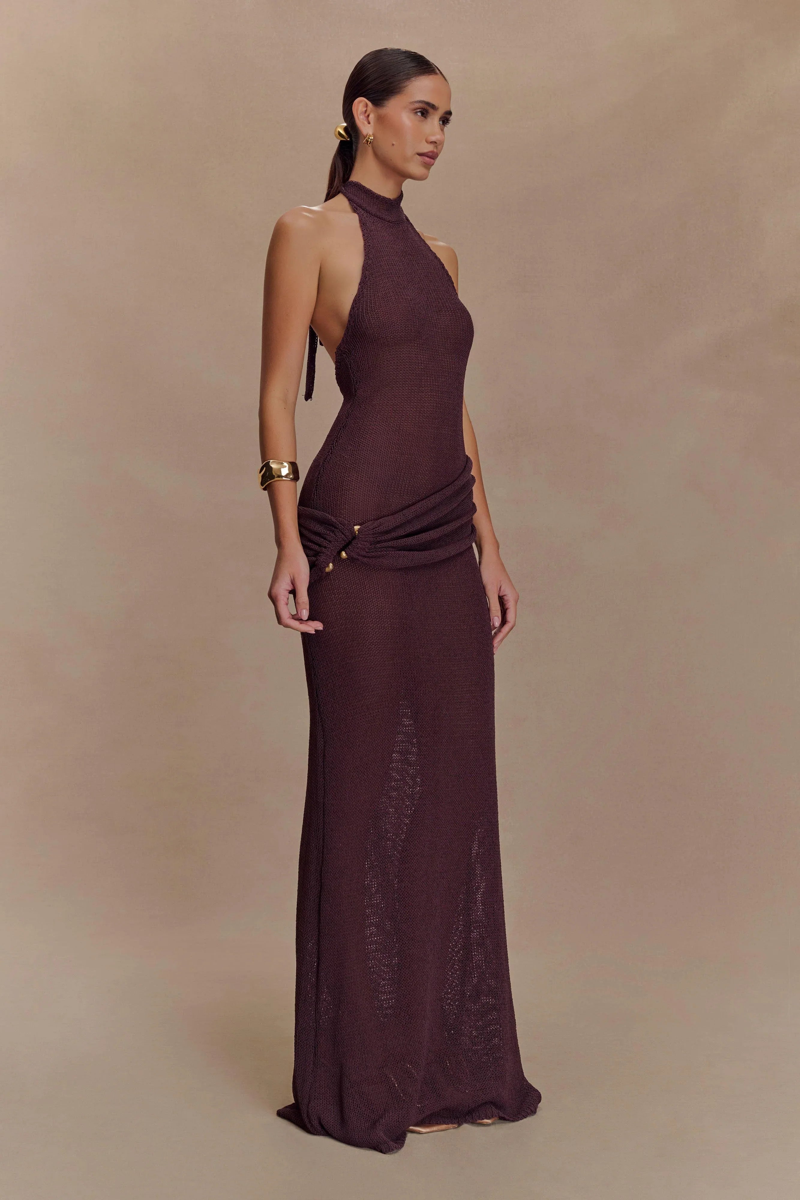 Reece Halter Knit Maxi Dress Chocolate