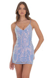 Sequin V Neck Bodycon Dress in Blue
