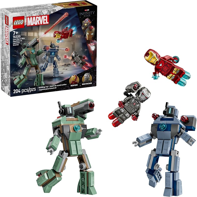 LEGO Marvel Iron Man War Machine vs Hammer Drones Building Toy Pretend Play Set W 2 Toy Minifigures Kids Building Blocks for Boys Girls Ages 7 Gift Idea for Birthdays 76320