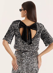 Black Sequin Boxy Crop T shirt