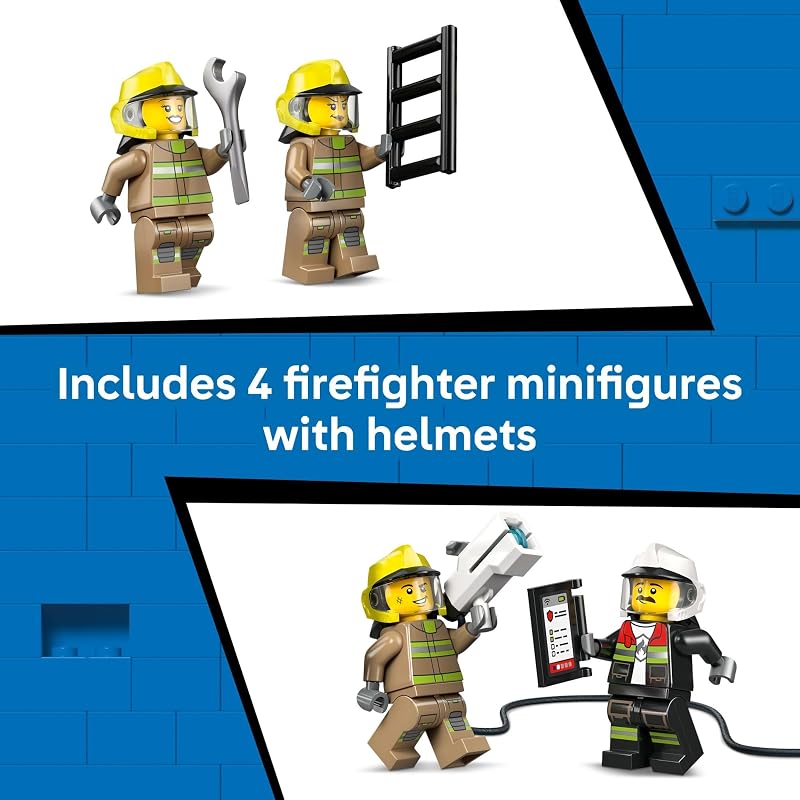 LEGO City Airport Fire Truck Kids Building Toy Pretend Play Emergency Vehicle for Boys Girls Ages 7 Fire Engine Toy W 4 Firefighter Minifigures Gift Idea for Birthdays 60499