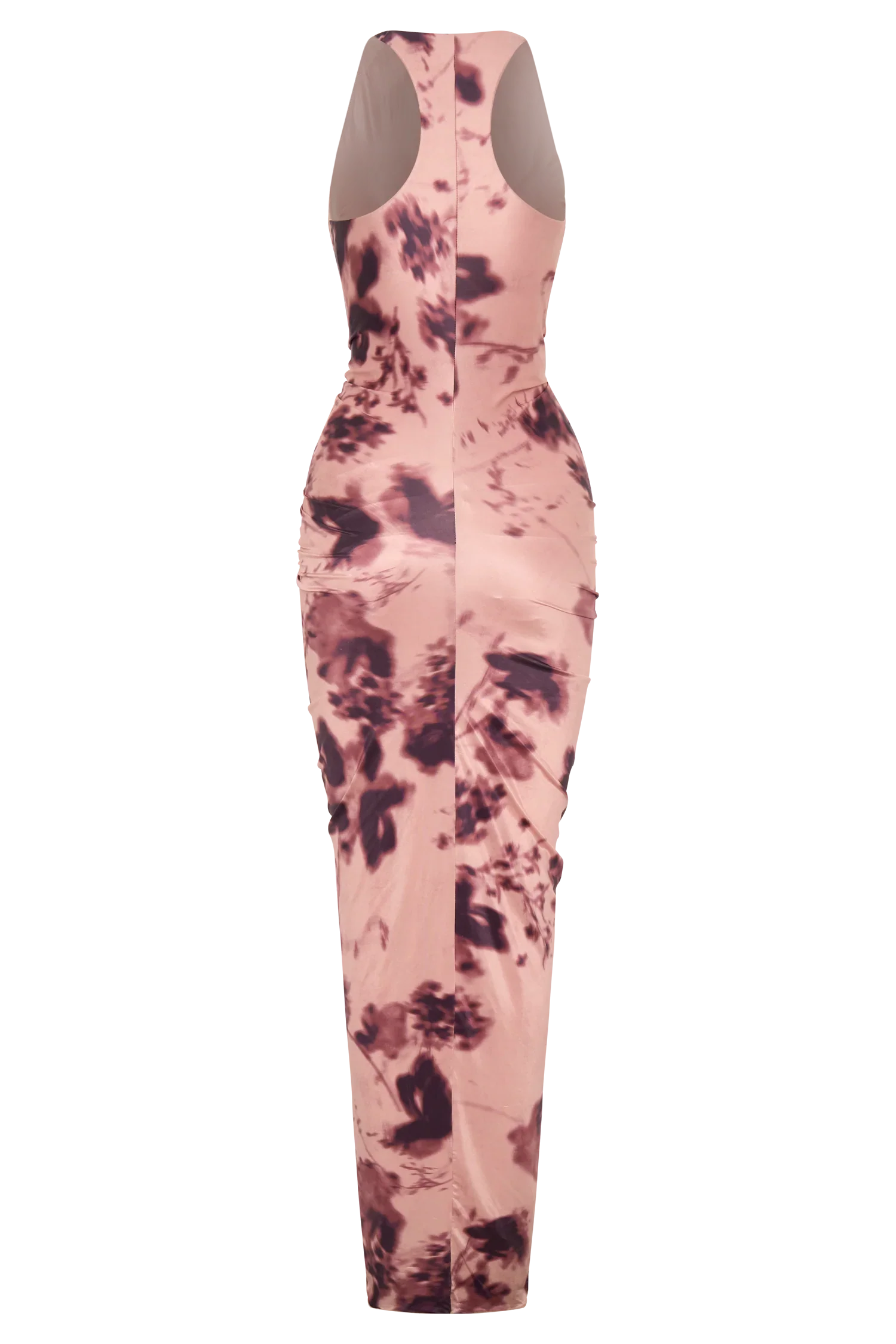 Alessandra Slinky Ruffle Maxi Dress Pink Blurred Floral Print