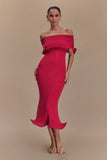 Molly Off Shoulder Knit Midi Dress Raspberry