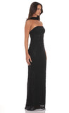 Sequin Scarf Lace Maxi Dress in Black