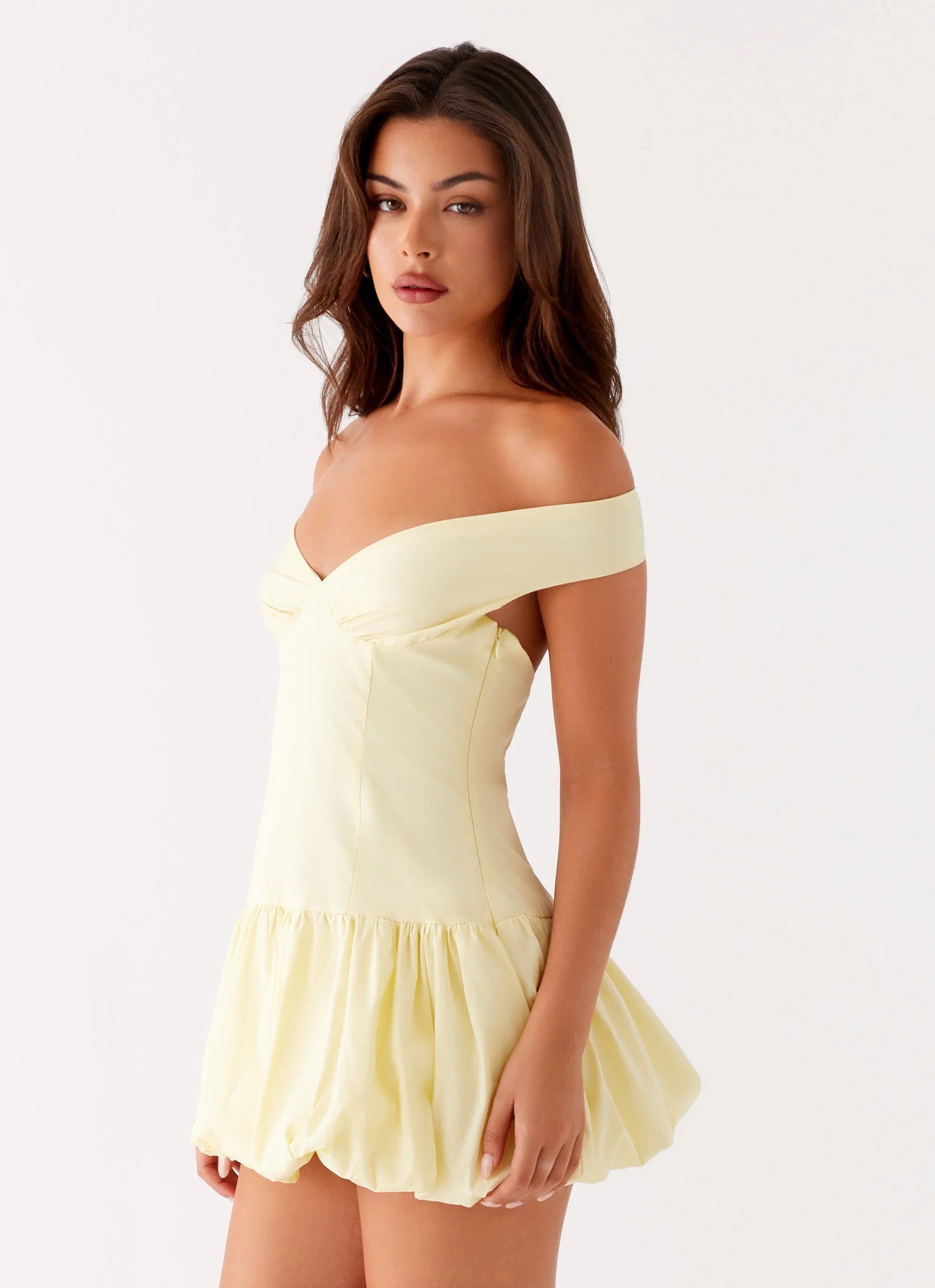 Endless Romance Off Shoulder Mini Dress Yellow