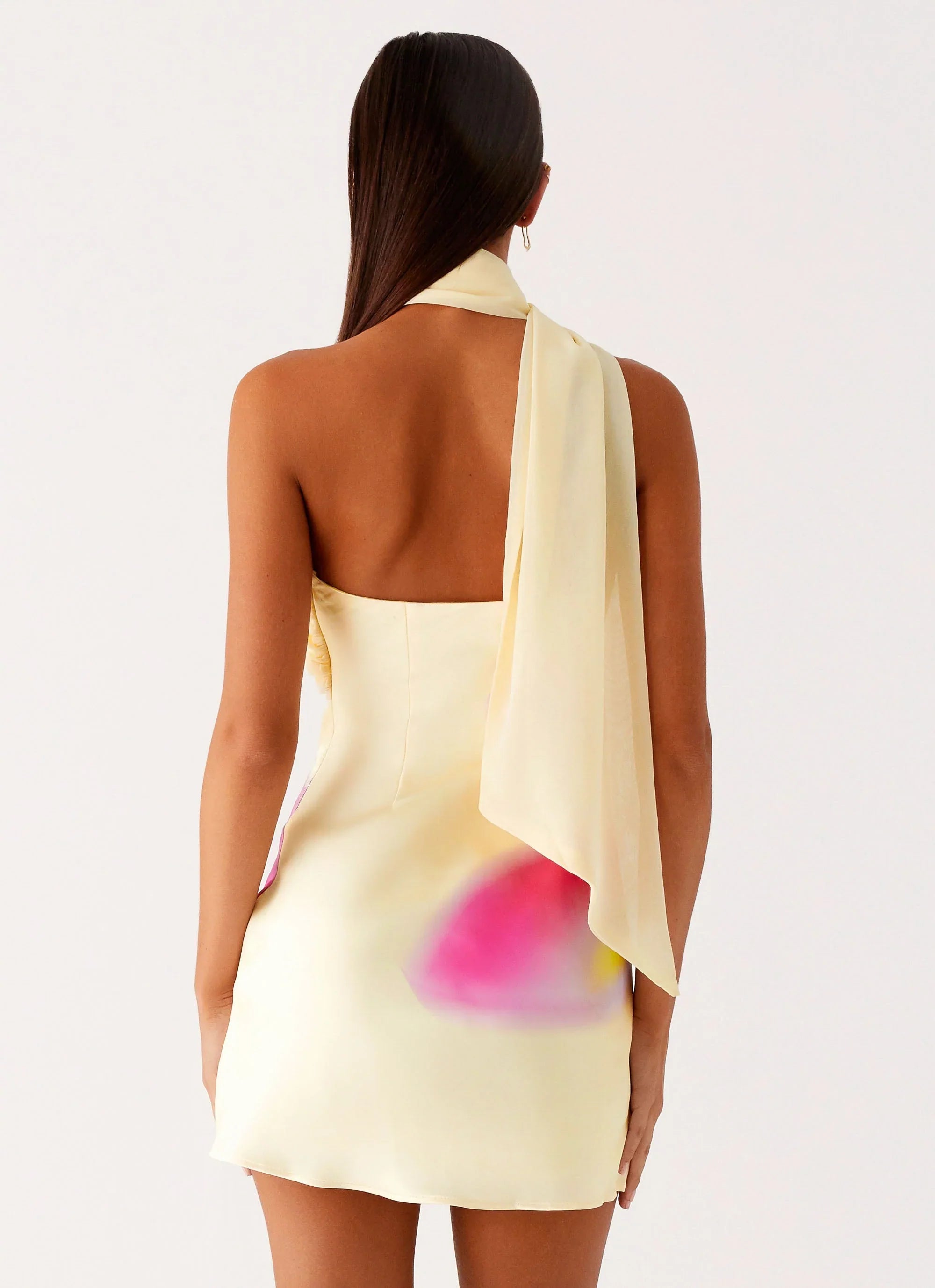 Isa Scarf Satin Mini Dress Frangipani Yellow