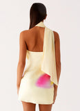 Isa Scarf Satin Mini Dress Frangipani Yellow