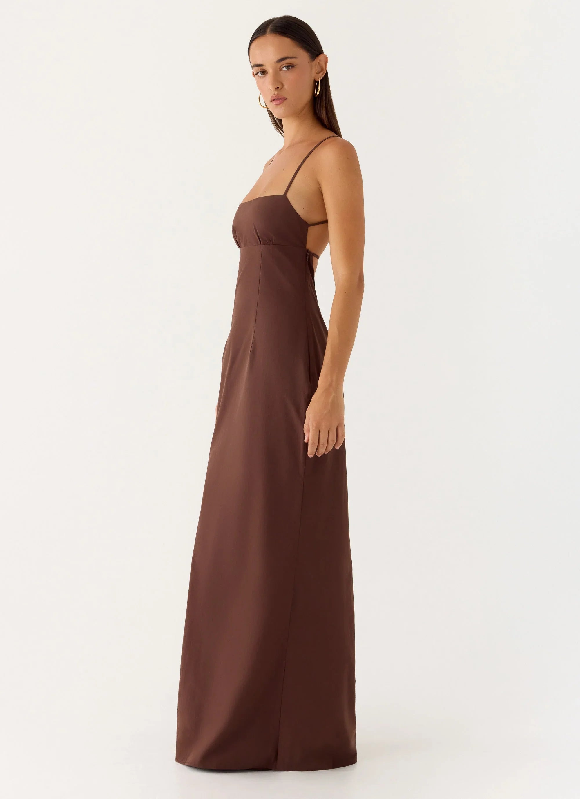 Off The Table Linen Maxi Dress Chocolate
