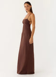 Off The Table Linen Maxi Dress Chocolate