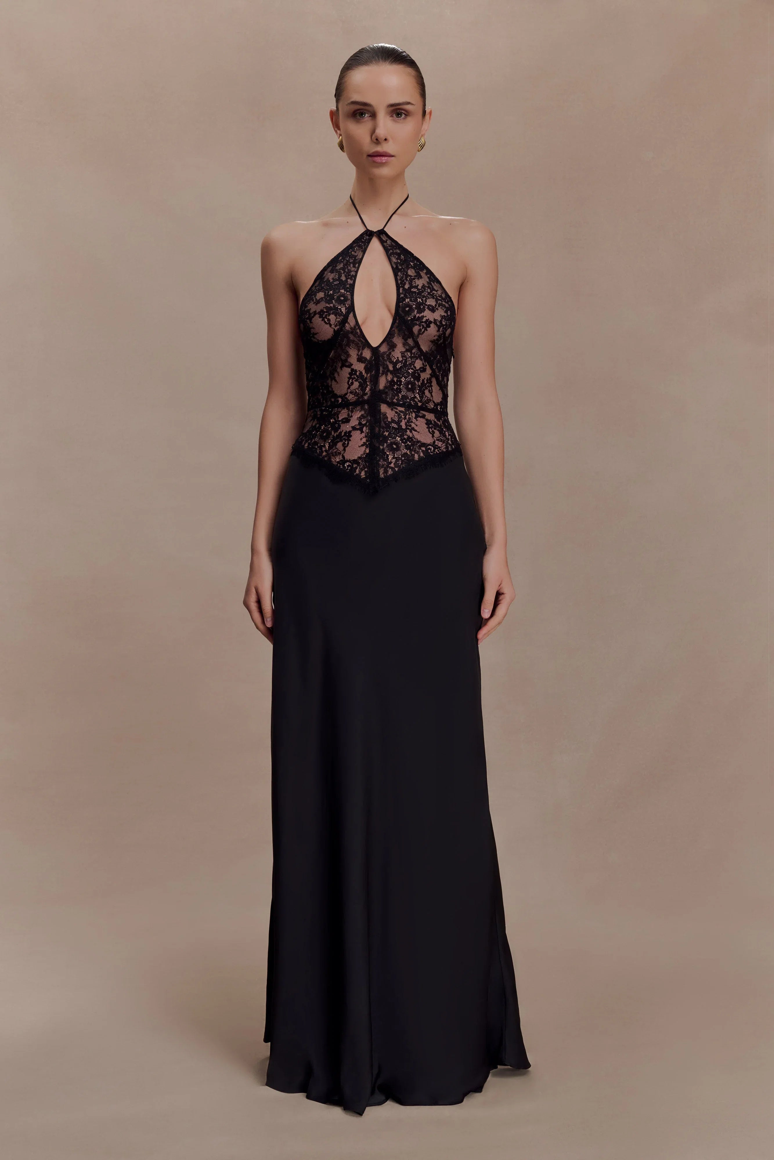 Sascha Lace And Satin Halter Maxi Dress Black