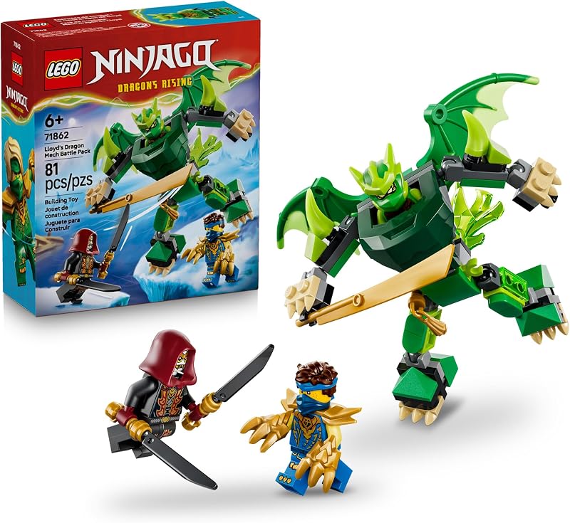 LEGO NINJAGO Lloyds Dragon Mech Battle Pack 71862 Building Toys for Boys Girls Ages 6 Action Figure for Pretend Play 3 Minifigures 81 pieces Gift for Birthdays