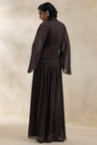 Narella Brown Chiffon High Neck Maxi Dress With Draped Detailing