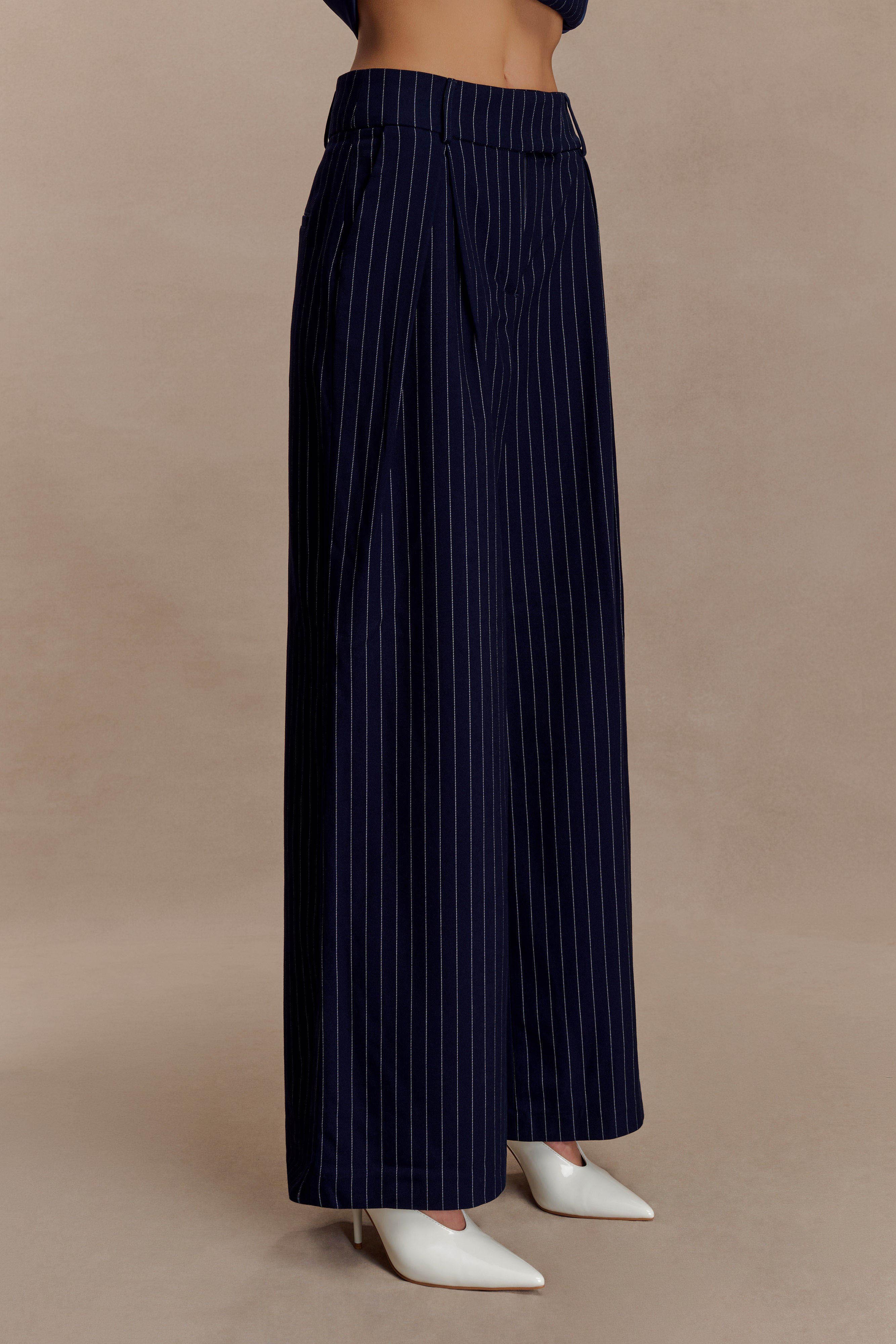 Jacqueline Pleated Wide Leg Pants Navy Pinstripe