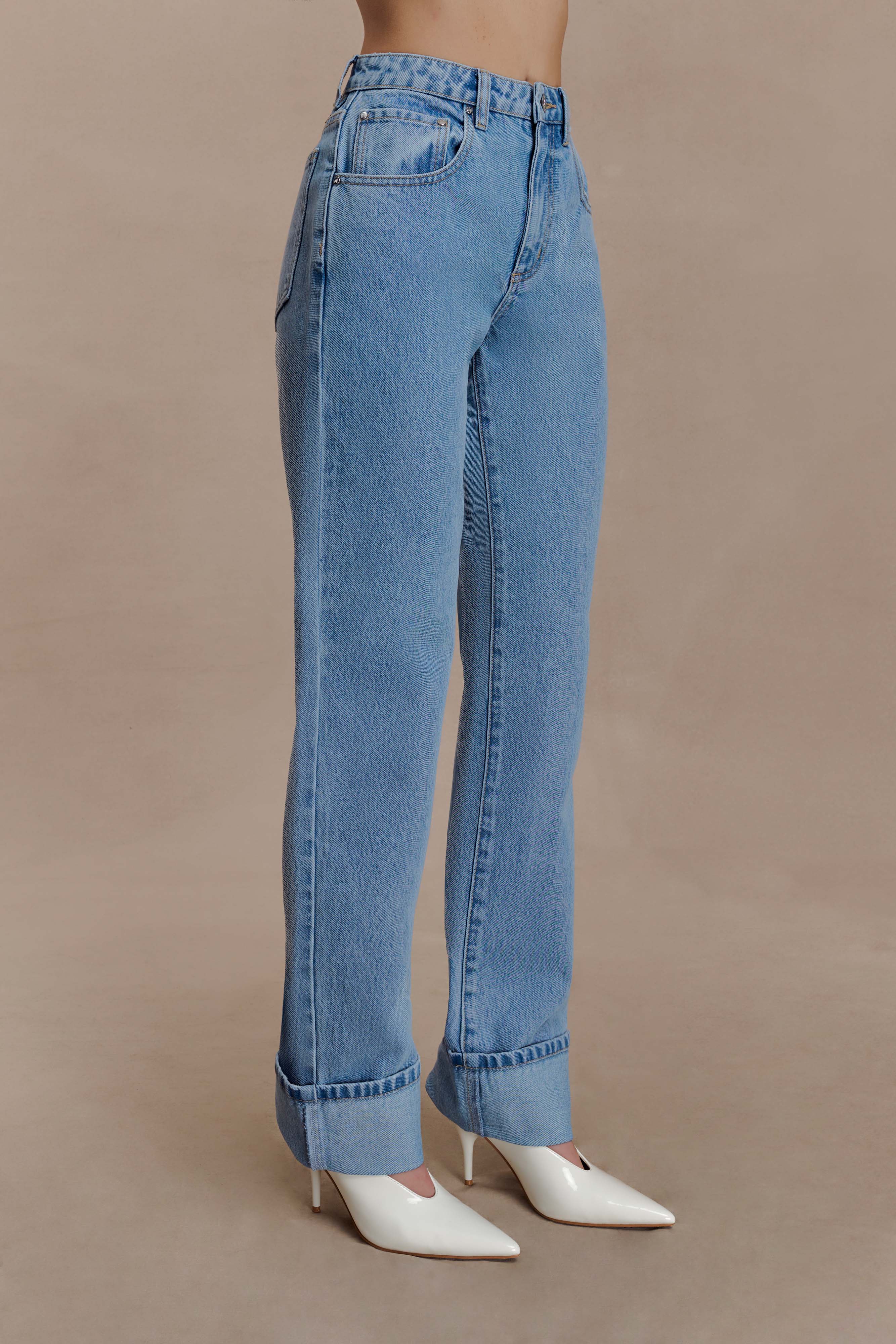 Kirralee Straight Leg Cuffed Jeans Classic Blue