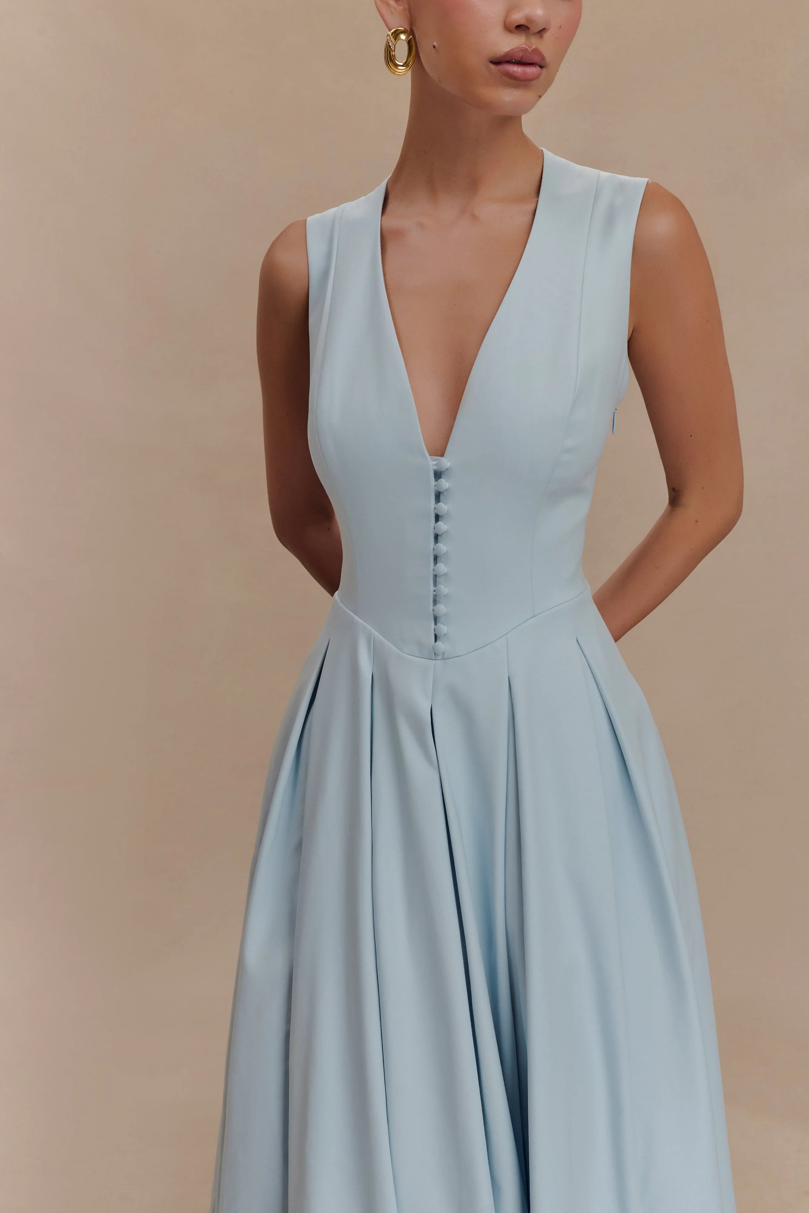 Keely Cotton Sleeveless Midi Dress Sky Blue