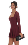 Shimmer Draped Fit and Flare Dress in Burgundy