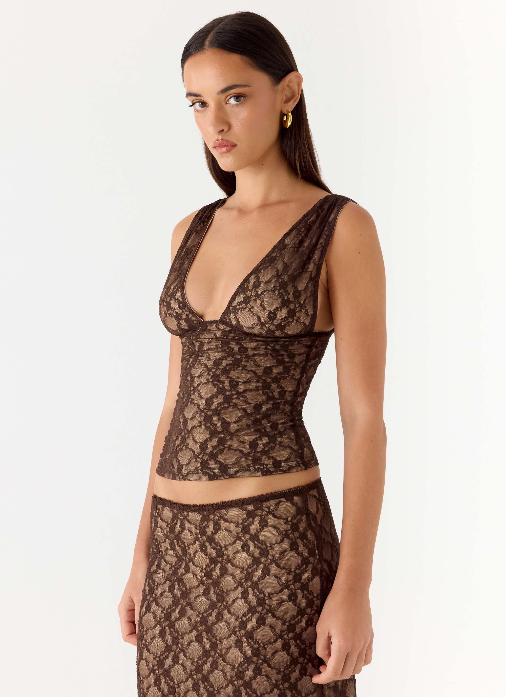 Options Lace Top Chocolate