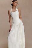 Stacie Pleated Halter Maxi Dress Ivory