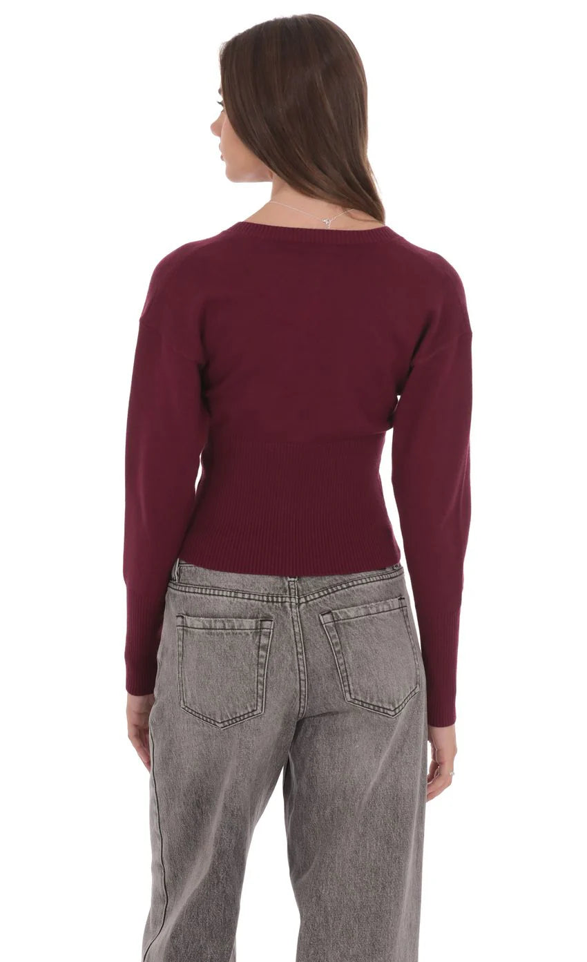 Cinched Knit Cardigan in Burgundy