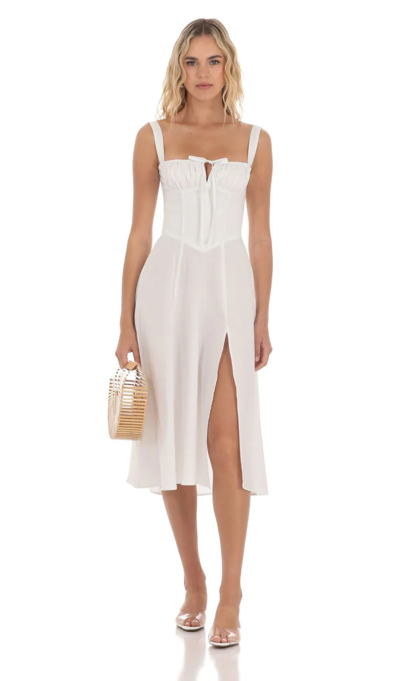 Corset A line Midi Dress in White