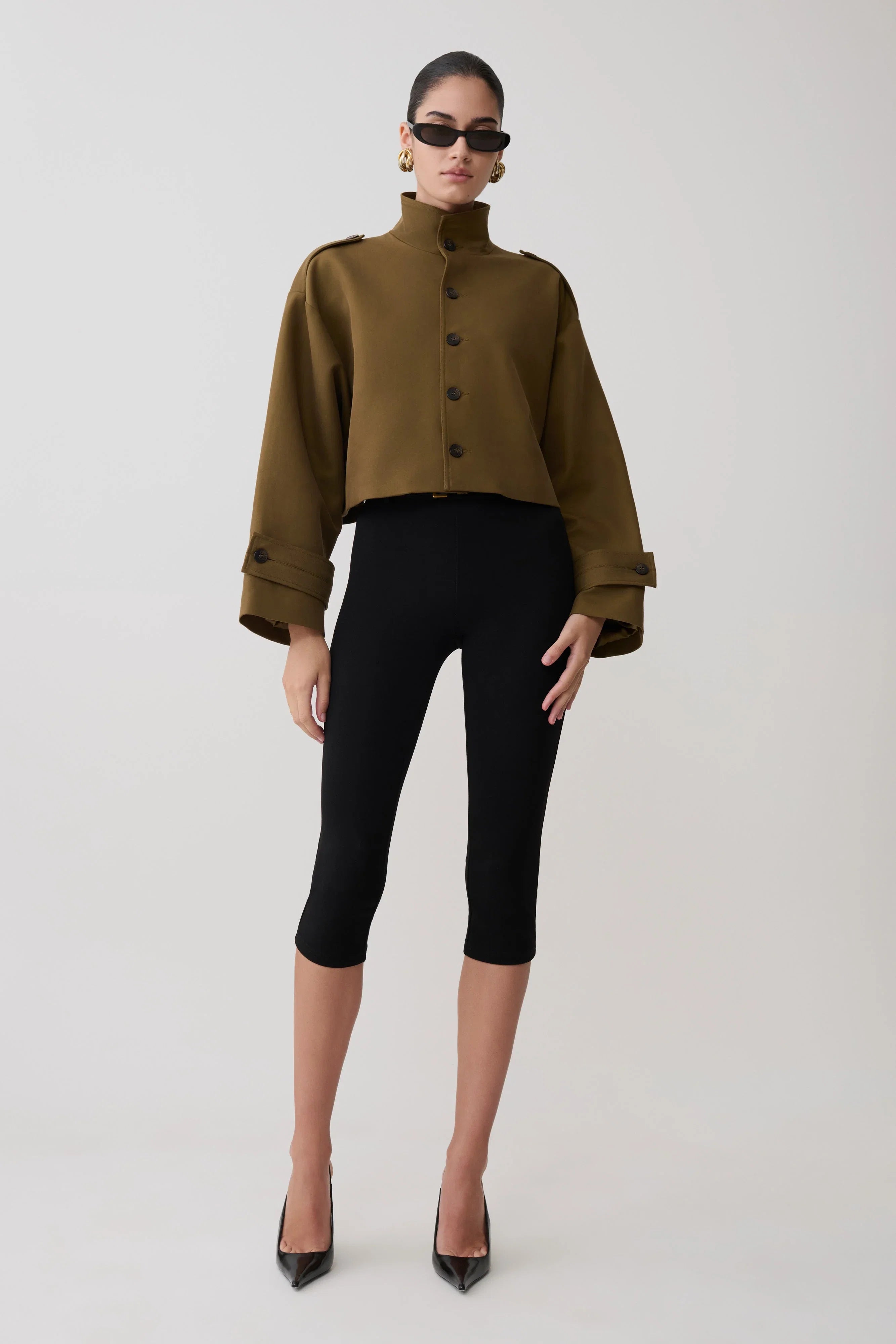 Rue Funnel Neck Bomber Jacket Khaki