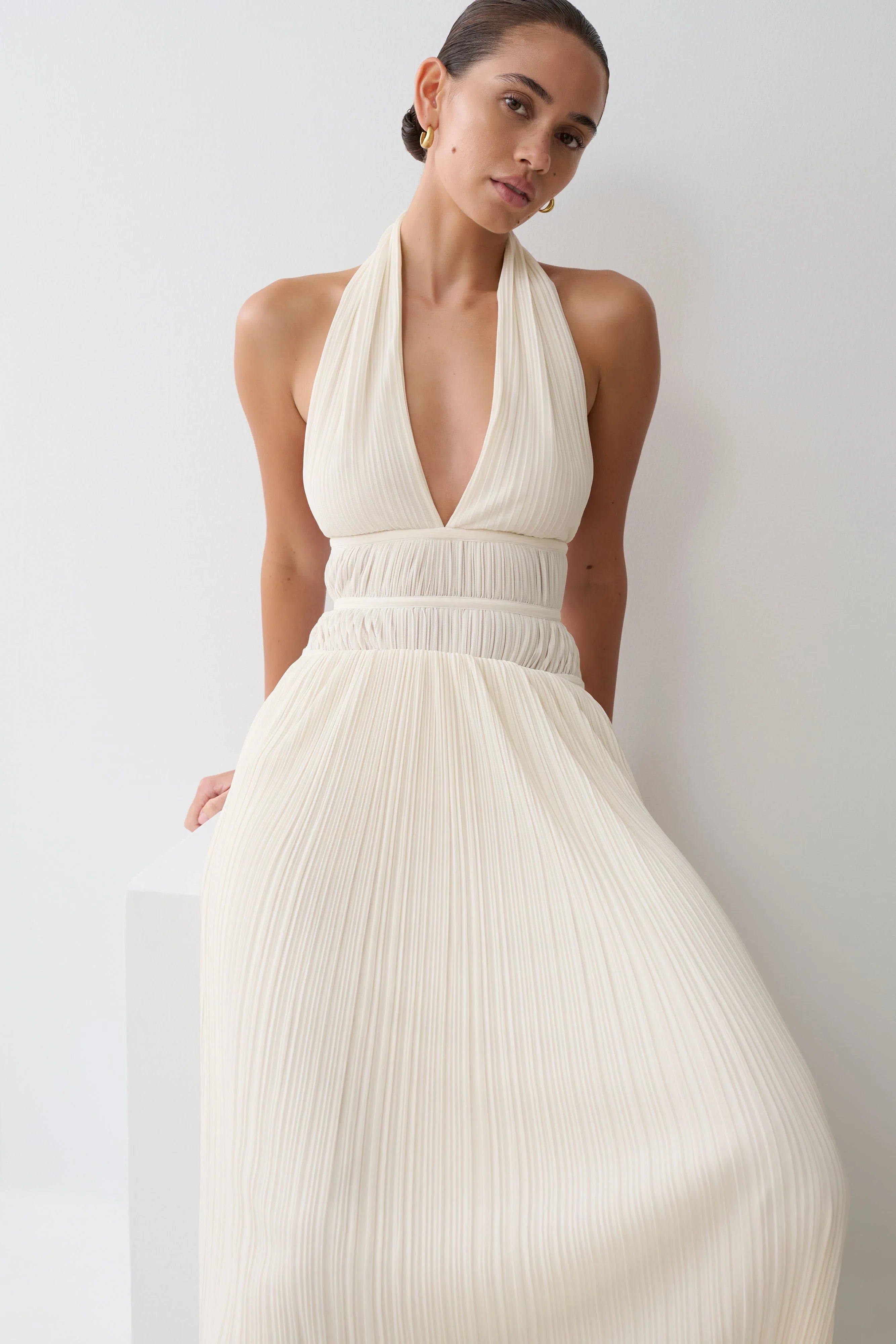 Thien Cowl Halter Midi Dress Ivory
