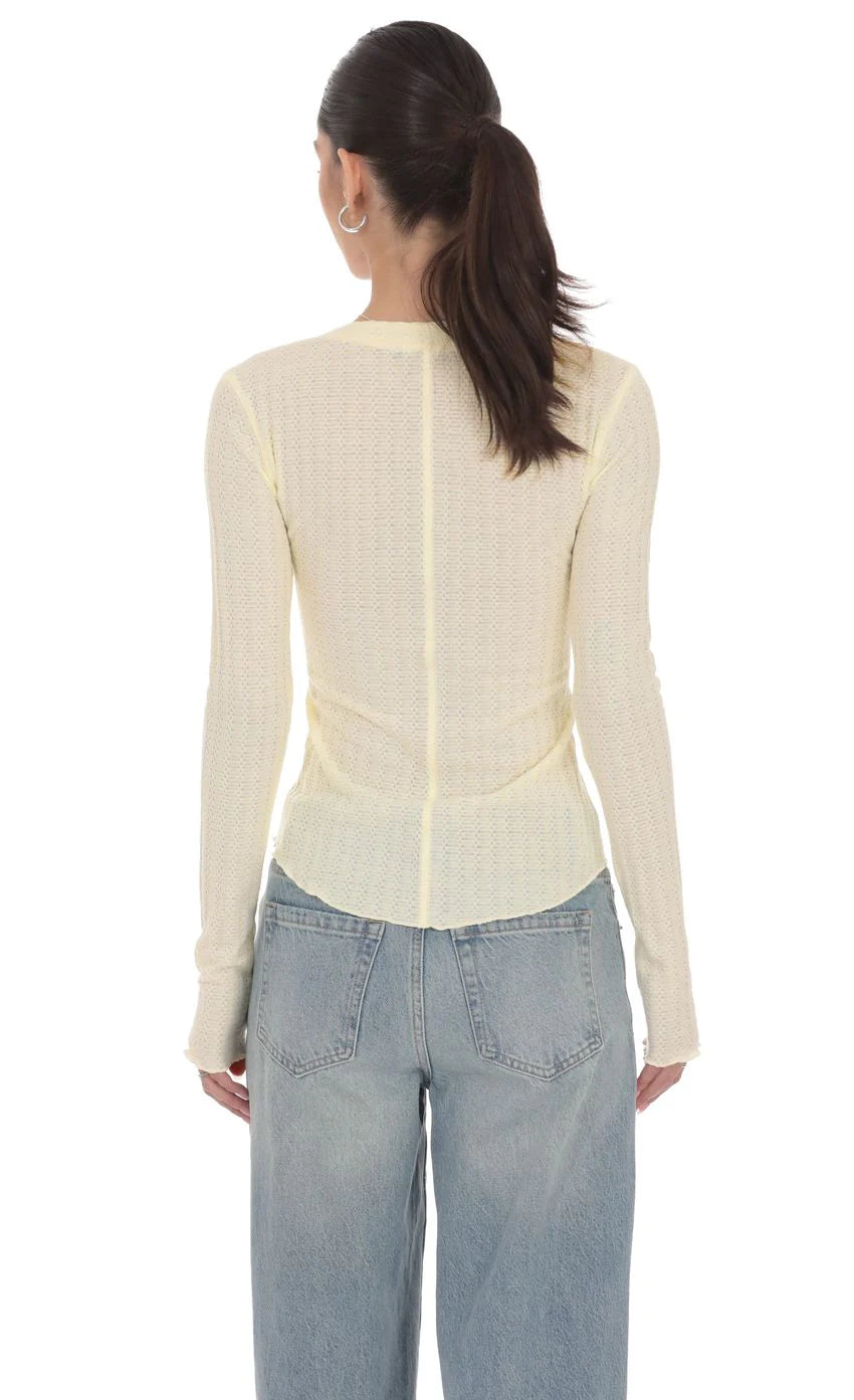 Textured Ribbed Button Top in Pastel Yellow
