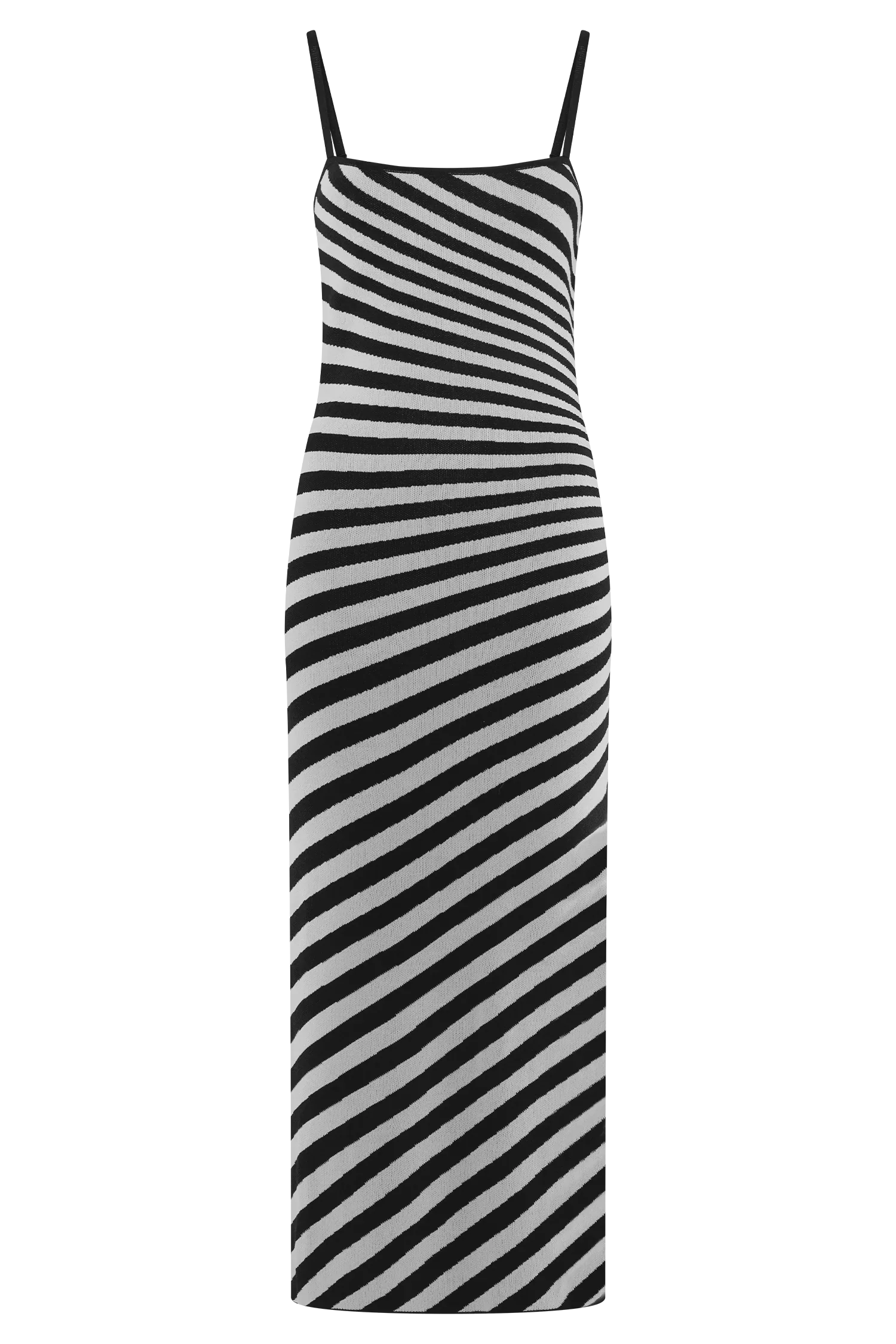 Raven Striped Knit Midi Dress Black White